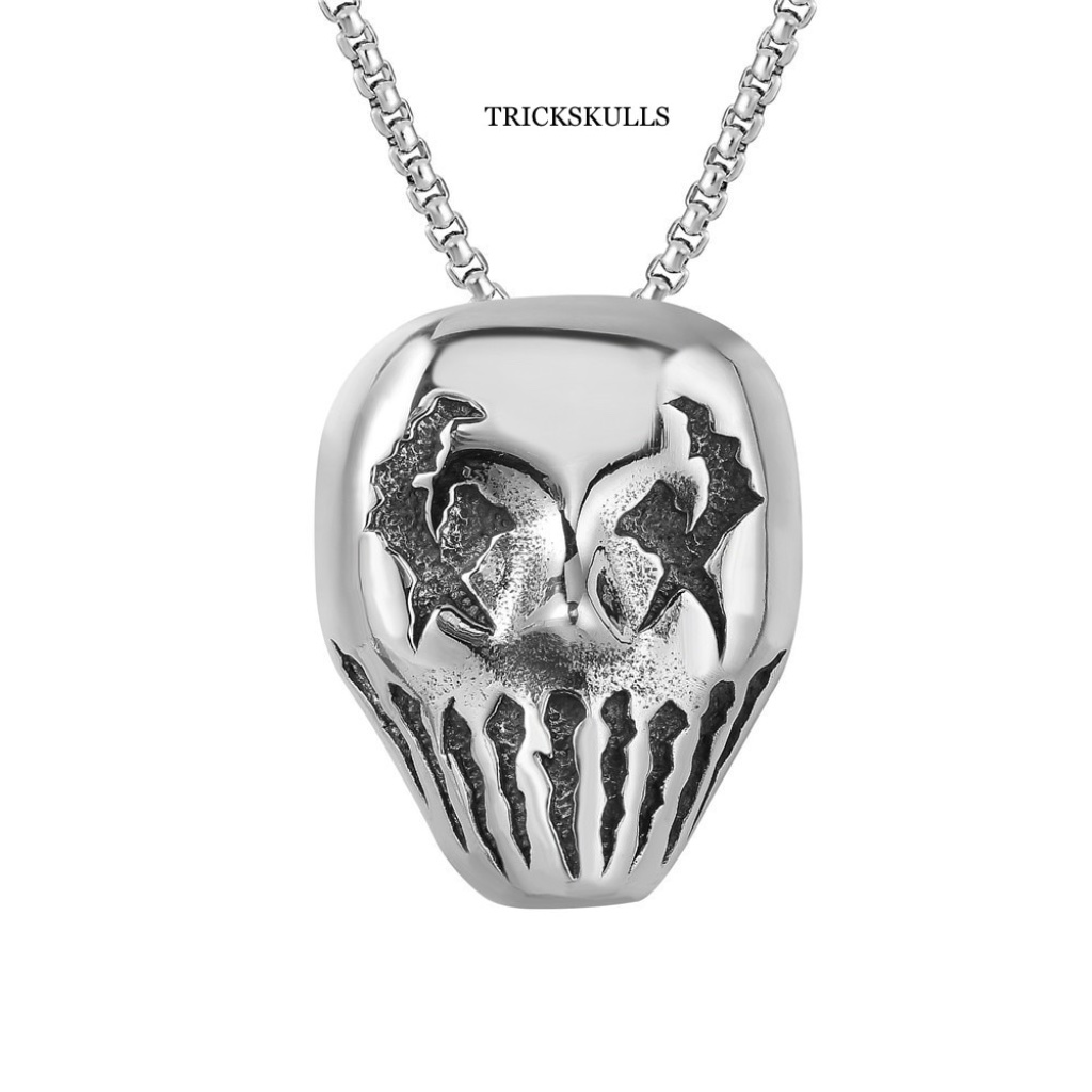 Silver Stainless Slipknot #7 Icp Clown Punk Skull Necklace W 60cm Box Chain New!